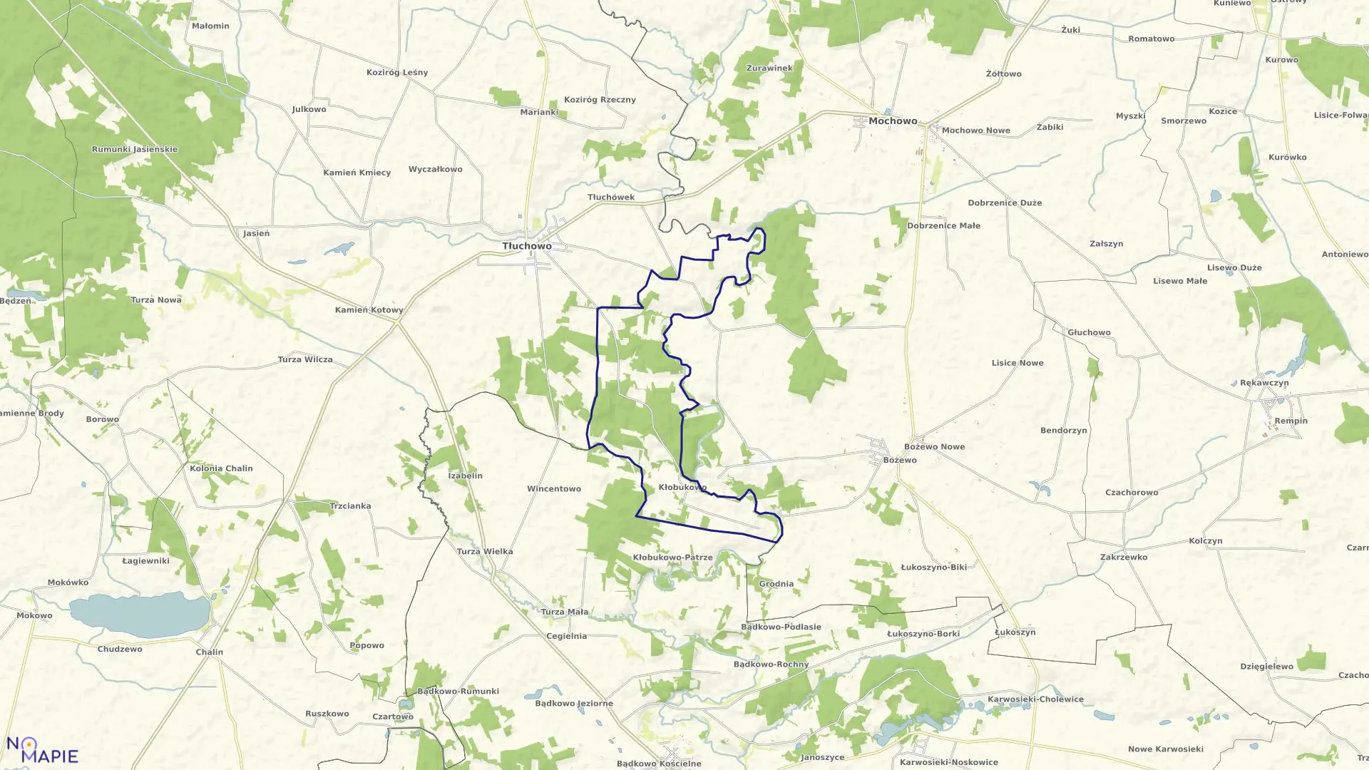 Mapa obrębu KŁOBUKOWO w gminie Tłuchowo