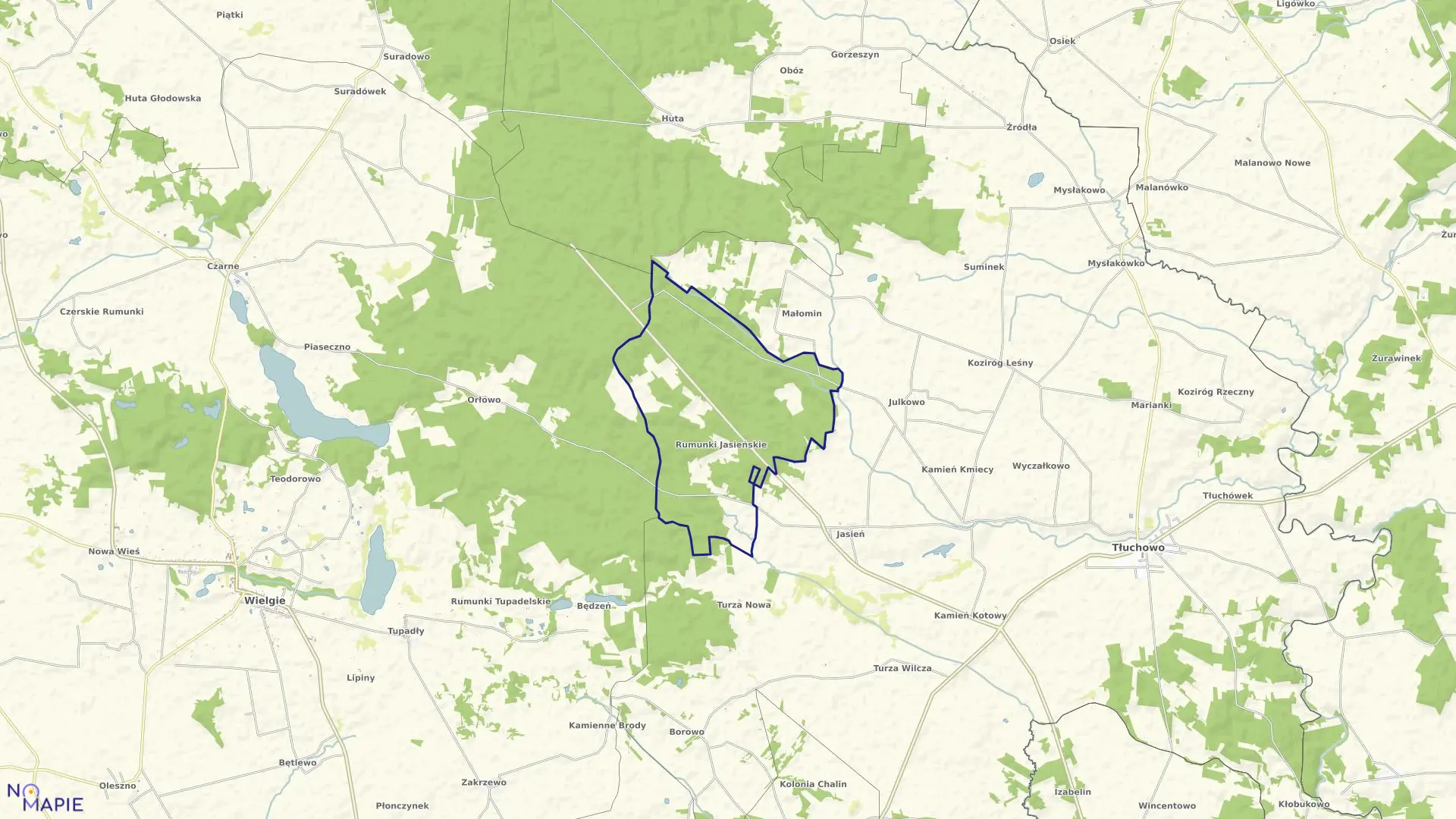 Mapa obrębu RUMUNKI JASIEŃSKIE w gminie Tłuchowo